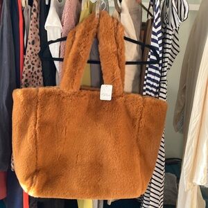 Cozy Faux Fur Tote Bag - Tan